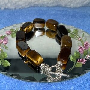Vintage 1960’s Brown Tiger Eye Semi Precious Gemstone Chunky Bracelet.